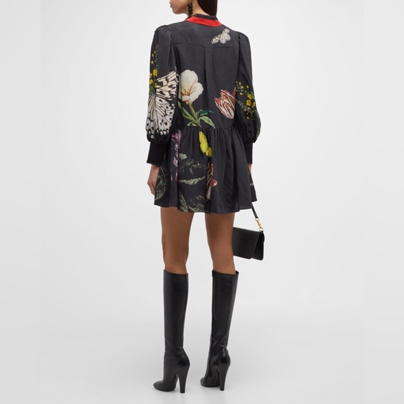 Alice + Olivia Essential Floral Bertha Blouson-Sleeve Mini Shirtdress - Picture 4 of 9